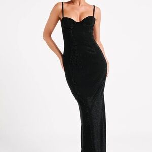 Meshki Rafaela Diamanté Maxi Dress in Black